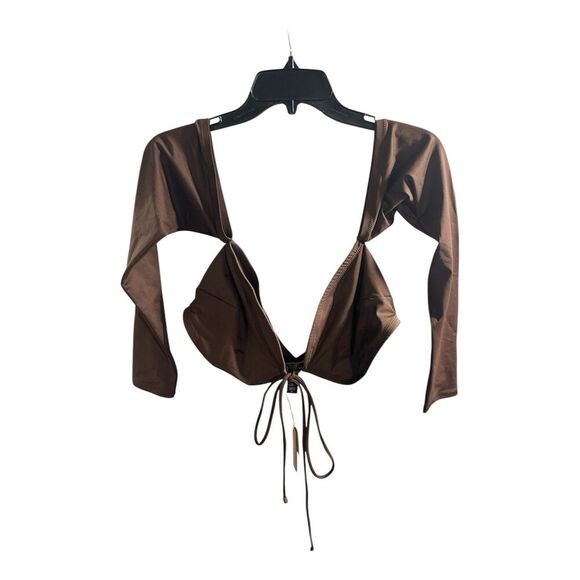 NWT Skims Recycled Swim Long‎ Sleeve Bikini Top Cocoa Brown Size 2X Adjustable - Picture 1 of 8